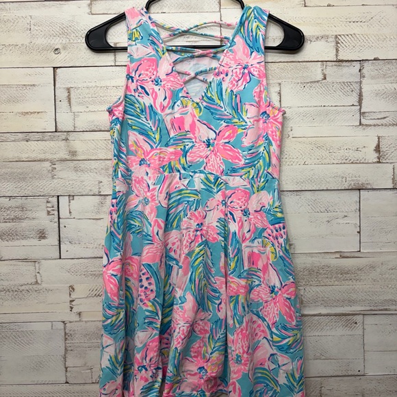 Lilly Pulitzer dress girls size 16 pink blue floral colorful sleeveless youth - Picture 2 of 2